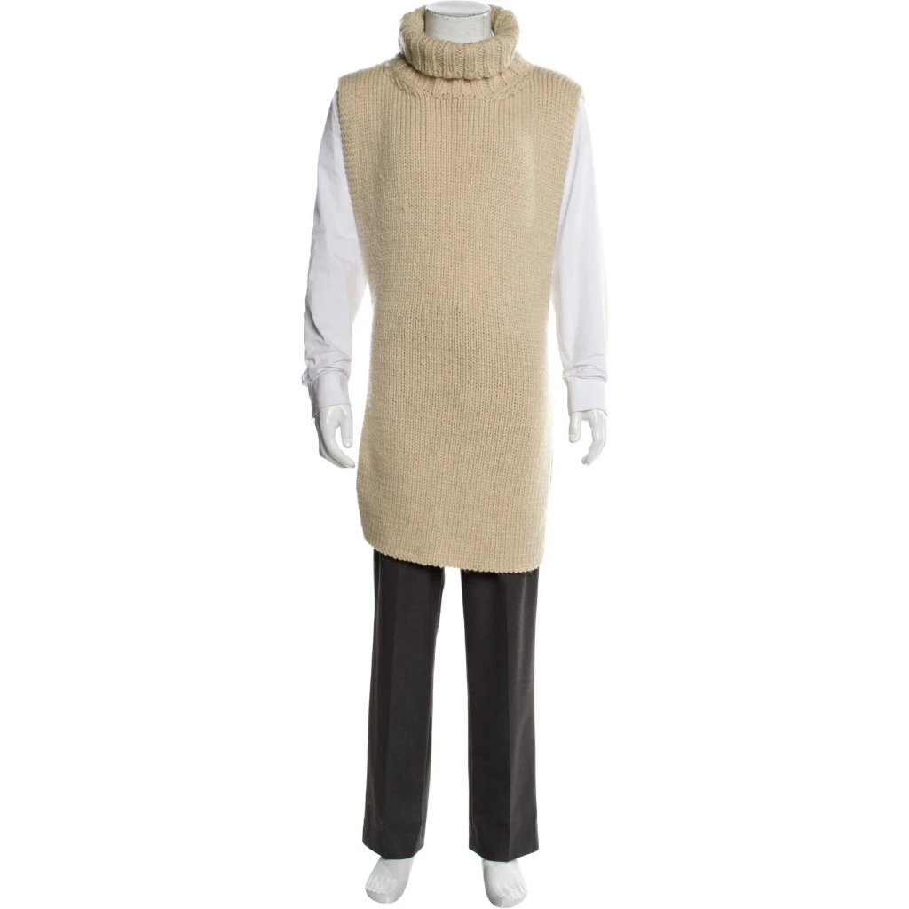 Jil Sander Oatmeal Tan Dickey Turtleneck Sweater Vest, One Size